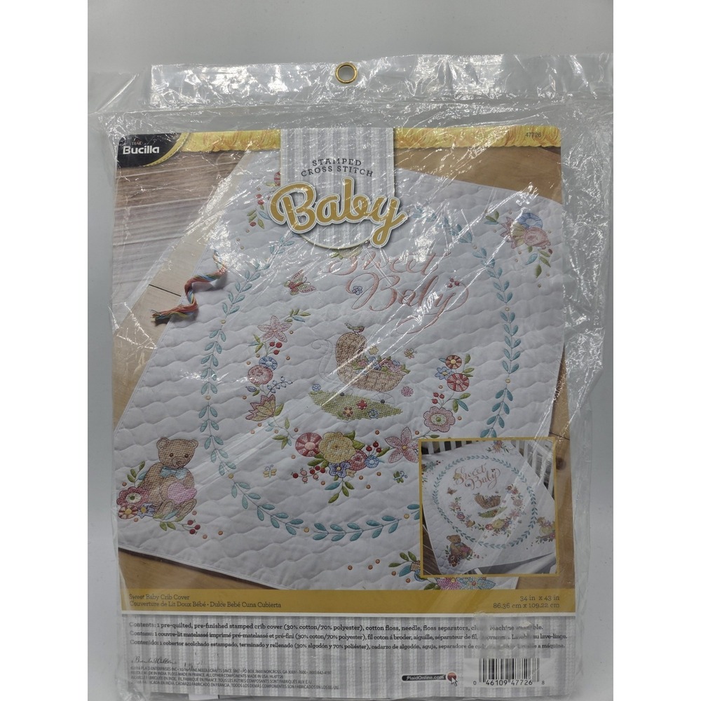 Bucilla Sweet Baby Crib Cover Stamped Cross Stitch Kit 34" X 43"